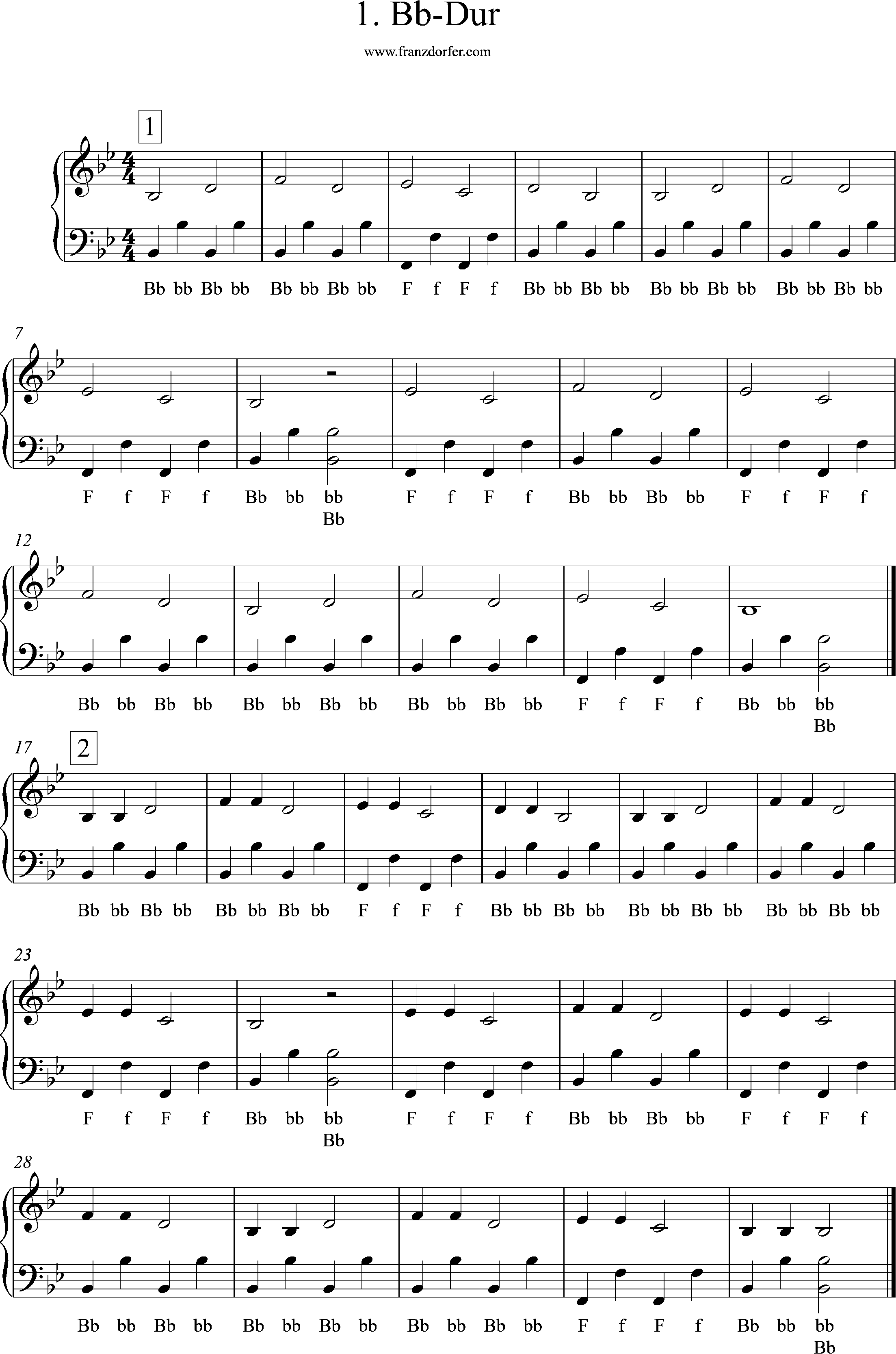 Akkordeonnoten, Bb-Dur, Übungen